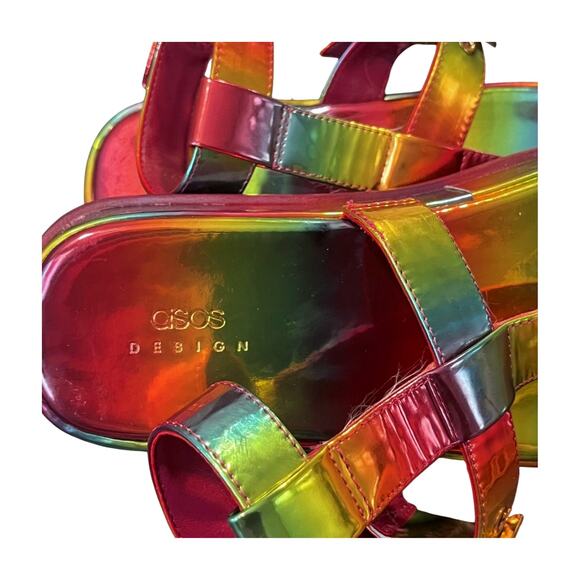 ASOS 8 Chunky Rainbow Platform Gladiator Sandals Holographic Y2K Festival - Picture 7 of 9